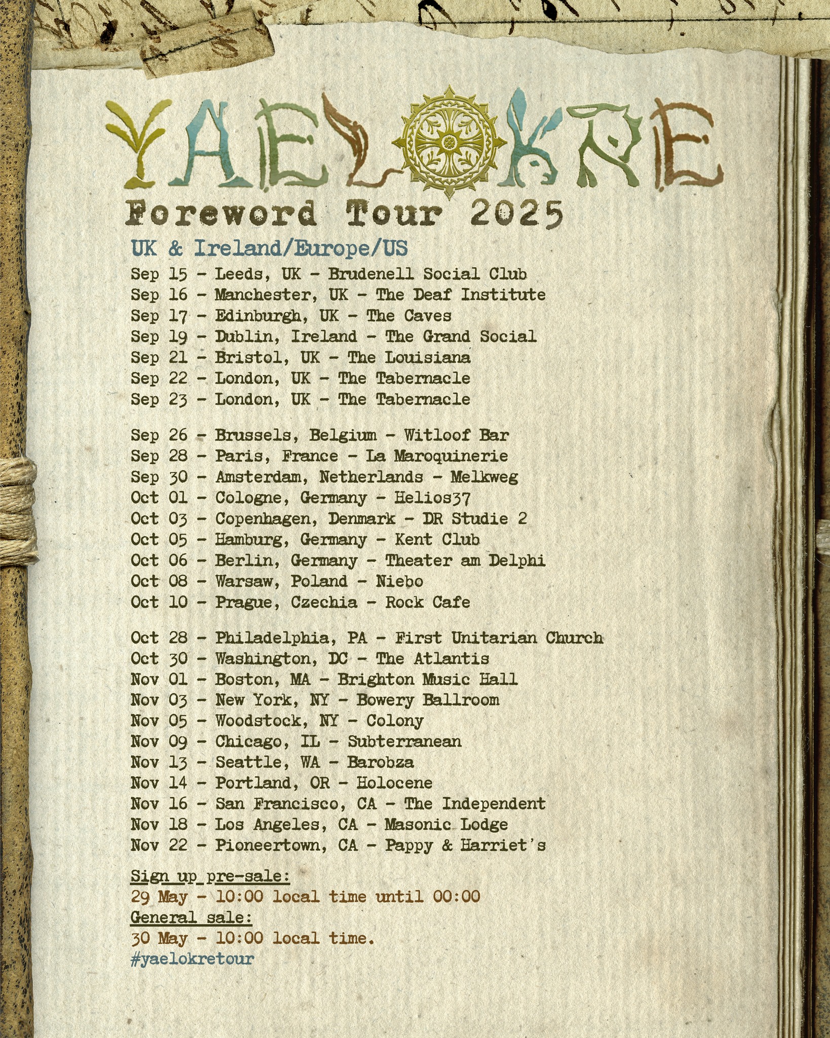Yaelokre Foreword Tour Poster 2025